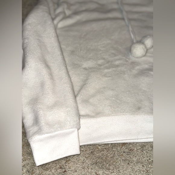 Fleece White Hoodie Pom-Pom Drawstring XS to S - Picture 4 of 4